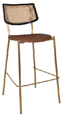 ez texas brass leg rattan back barstool with - blacktan vinyl