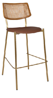 ez texas metal leg rattan back barstool - light oakbrass colour stainless steel / tan vinyl