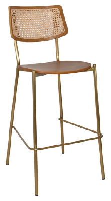 ez texas metal leg rattan back barstool - light oakbrass colour stainless steel / light oak veneer