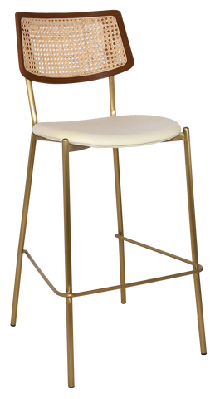 ez texas metal leg rattan back barstool - light walnutbrass colour stainless steel / unupholstered
