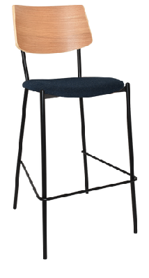 ez texas black metal leg barstool with natural veneer backnavy fabric