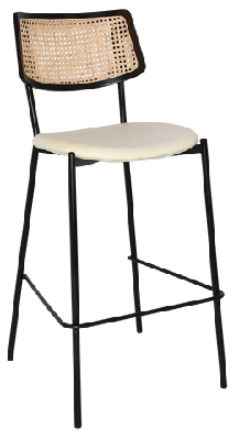 ez texas black metal leg barstool with rattan back - blackunupholstered