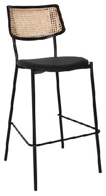 ez texas black metal leg barstool with rattan back - blackblack vinyl