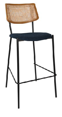 ez texas metal leg rattan back barstool - light oakblack colour mild steel / navy fabric
