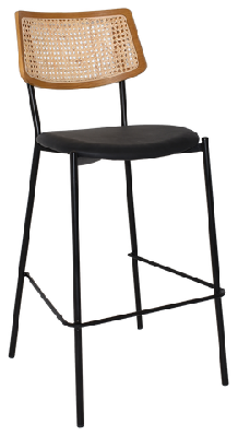 ez texas metal leg rattan back barstool - light oakblack colour mild steel / black vinyl