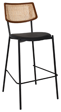 ez texas metal leg rattan back barstool - light walnutblack colour mild steel / black vinyl
