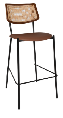 ez texas metal leg rattan back barstool - light walnutblack colour mild steel / tan vinyl