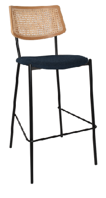 ez texas metal leg rattan back barstool - naturalblack mild steel / navy fabric