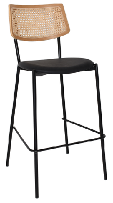 ez texas metal leg rattan back barstool - naturalblack mild steel / black vinyl