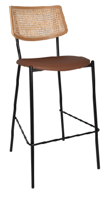 ez texas metal leg rattan back barstool - naturalblack mild steel / tan vinyl