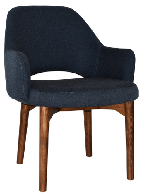 ez albury walnut stained timber frame upholstered hospitality dining armchair - xlgravity navy
