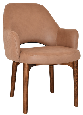 ez albury walnut stained timber frame upholstered hospitality dining armchair - xlpelle/ benito tan