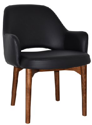 ez albury walnut stained timber frame upholstered hospitality dining armchair - xlblack vinyl