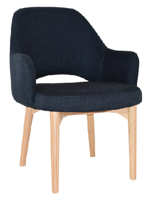 ez albury solid natural stained timber upholstered hospitality dining armchair - xlgravity navy