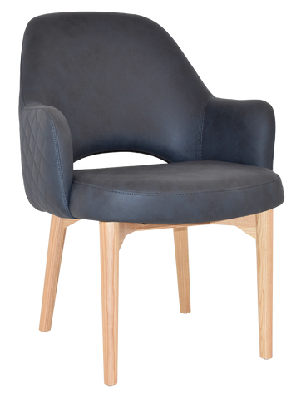ez albury solid natural stained timber upholstered hospitality dining armchair - xlpelle/ benito navy