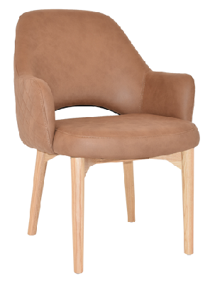 ez albury solid natural stained timber upholstered hospitality dining armchair - xlpelle/ benito tan