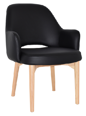 ez albury solid natural stained timber upholstered hospitality dining armchair - xlblack vinyl