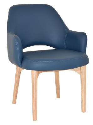 ez albury solid natural stained timber upholstered hospitality dining armchair - xlblue vinyl