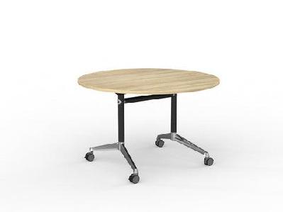 ol modulus flip table with 1200mm round top new oak textured top black base