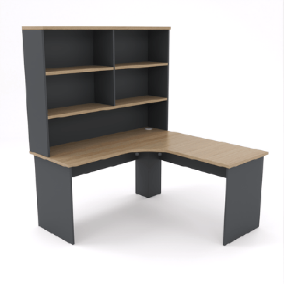 ol altosystem melamine board corner desk with hutchnatural oak and charcoal / l1500 x l1500 x d600