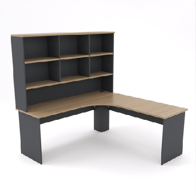 ol altosystem melamine board corner desk with hutchnatural oak and charcoal / l1800 x l1800 x d600