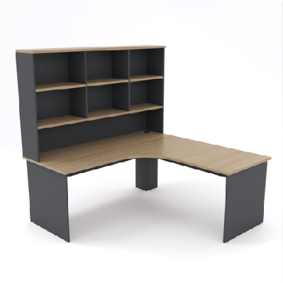 ol altosystem melamine board corner desk with hutchnatural oak and charcoal / l1800 x l1800 x d750