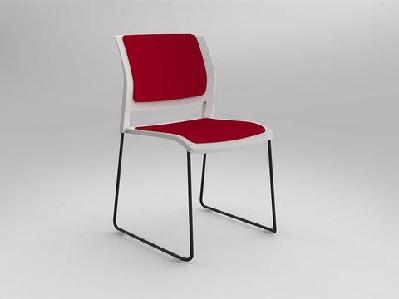 ol game fabric upholstered breakout stacking chair -white shelltomato red / black