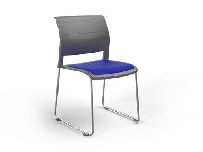 ol game hospitality stacking chair - charcoal shell upholstered seatsky blue / chrome 