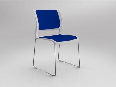 ol game fabric upholstered breakout stacking chair -white shellsky blue / chrome