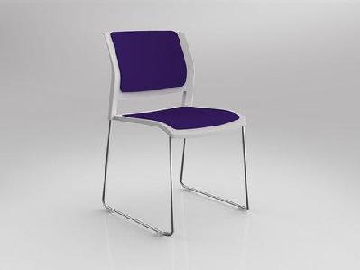 ol game fabric upholstered breakout stacking chair -white shellplum / chrome