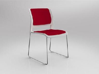 ol game fabric upholstered breakout stacking chair -white shelltomato red / chrome