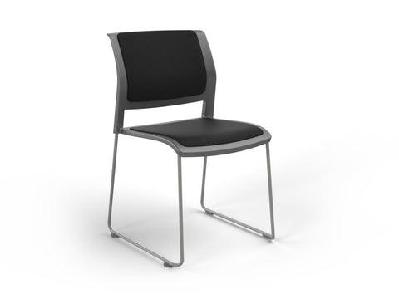 ol game fabric upholstered hospitality stacking chair - charcoal shellblack / silver