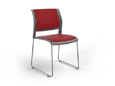 ol game fabric upholstered hospitality stacking chair - charcoal shelltomato red / chrome