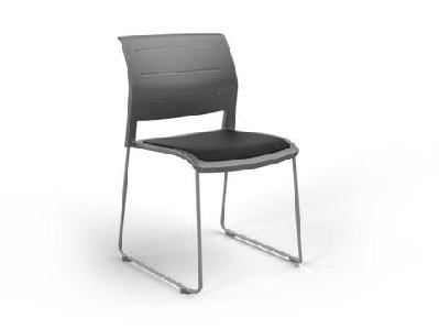 ol game hospitality stacking chair - charcoal shell upholstered seatblack / silver