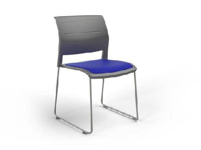 ol game hospitality stacking chair - charcoal shell upholstered seatsky blue / silver
