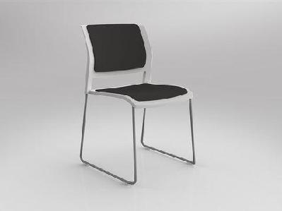 ol game fabric upholstered breakout stacking chair -white shellslate grey / silver