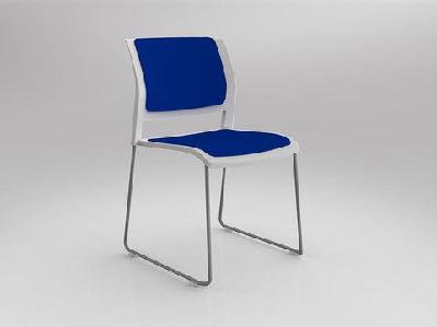 ol game fabric upholstered breakout stacking chair -white shellsky blue / silver