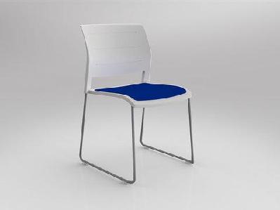 ol game slade base fabric seat hospitality stacking chair - white shellsky blue / silver