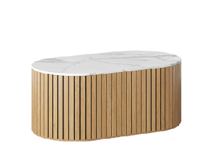 dd atmos pill shape coffee table 1200w x 600d x 370h / marble look / steccawoood 