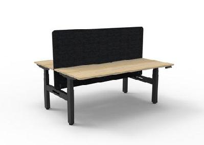 rl boost+ height adjustable 2 user back to back workstation with black eco panel screen1800w x 750d / natural oak top black satin frame / without cable tray