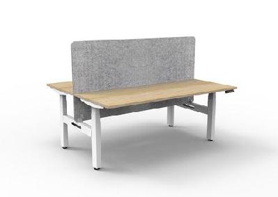 rl boost+ height adjustable 2 user back to back workstation with grey eco panel screen1800w x 750d / natural oak top white satin frame / without cable tray