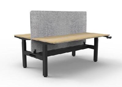 rl boost crank 2-user height adjustable workstation with grey eco panel screen w1200 x d750 / natural white top black satin base / without cable tray