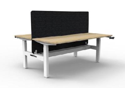 rl boost crank 2-user height adjustable workstation with black eco panel screen w1200 x d750 / natural white top black satin base / without cable tray
