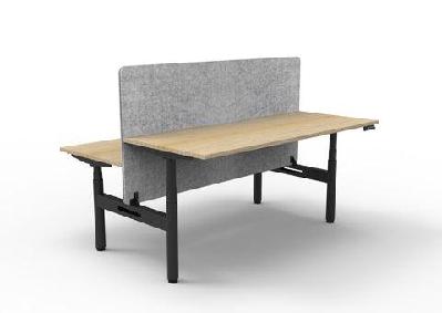 rl halo+ height adjustable back to back 2 user workstation with grey eco panel screenw1500 x d750 / oak top black satin base / without cable tray