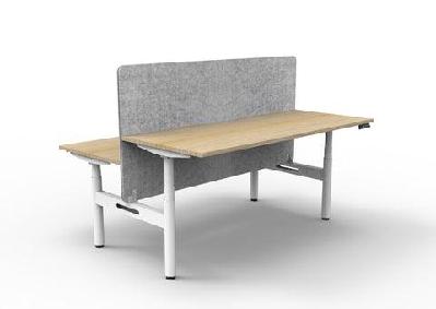rl halo+ height adjustable back to back 2 user workstation with grey eco panel screenw1500 x d750 / oak top white satin base / without cable tray