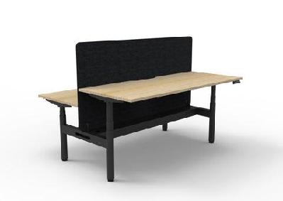 rl halo+ height adjustable back to back 2 user workstation with black eco panel screen w1800 x d750 / oak top white satin base / without cable tray