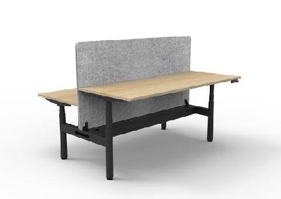 rl halo+ height adjustable back to back 2 user workstation with grey eco panel screen w1200 x d750 / oak top black satin base / with cable tray