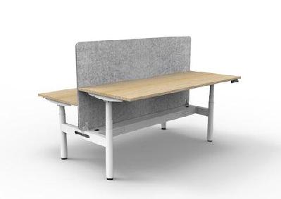 rl halo+ height adjustable back to back 2 user workstation with grey eco panel screenw1200 x d750 / oak top white satin base / without cable tray
