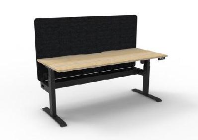 rl boost light motorized height adjustable workstation with black eco panel screen w1200 x d750 / oak top black satin base / with cable tray 