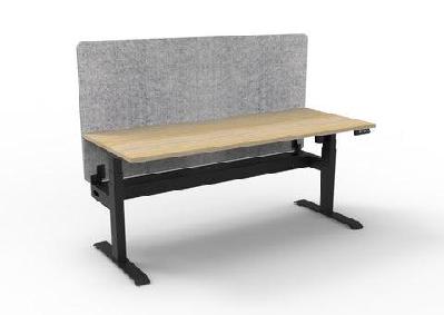 rl boost light motorized height adjustable workstation with grey eco panel screen w1500 x d750 / white top black satin base / with cable tray 